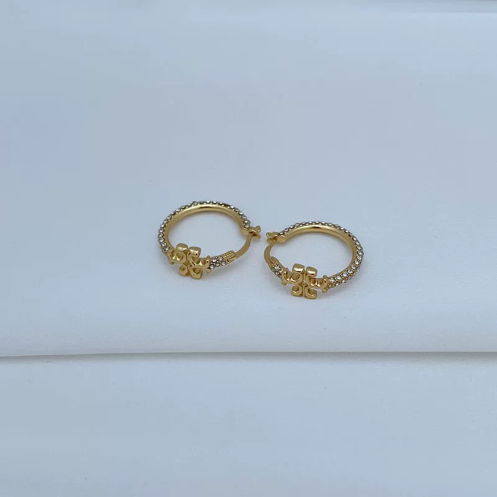 Tory Burch Gold Plated Double Pave Hoop and Cross Stud Earrings Set - Picture 3 of 7